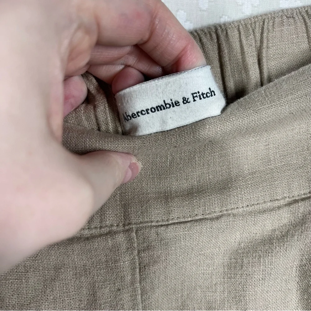 Abercrombie & Fitch Women Trousers Sz M Tan Linen Pleated High Rise Wide Leg - Picture 4 of 7